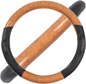 img 2 attached to BDK Light Wood Grain Steering Wheel Cover With Black Faux Leather Comfort Grip