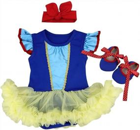 img 4 attached to Первый рождественский наряд принцессы для маленьких девочек - костюм Белоснежки с Минни Русалочкой, комбинезон, платье-пачка с повязкой на голову и обувью