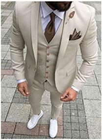 img 3 attached to Beige, Tan, And Ivory Wedding Tuxedo For Men - 3-Piece Tailored Suit With Notch Lapel, Slim Fit Blazer, Pant, And Vest For Groomsmen