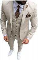 beige, tan, and ivory wedding tuxedo for men - 3-piece tailored suit with notch lapel, slim fit blazer, pant, and vest for groomsmen logo
