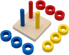 img 1 attached to 🧩 Elite Montessori 3 Wooden Color Discs on Colored Dowels for Infants 6+ Months, Building Brain Development and Eye-Hand Coordination Skills