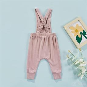 img 2 attached to Solid Ribbed Halter Backless Jumpsuits: Newborn Baby Girls Boys Strap Suspender Overalls