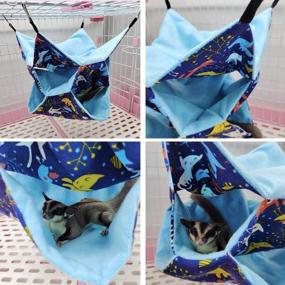 img 2 attached to Small Animal Hanging Hammock Pet Swinging Bed 3 Tier Sleep Nap Sack Cage Accessories Kit Set Tunnel Ferret Rat Cave Sugar Glider Hideouts Warm Bedding For Squirrel Guinea Pig (Bluecat Pattern)