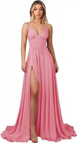 img 4 attached to Satin V Neck Bridesmaid Dress With Slit - Long A Line Prom Evening Gown For Formal Occasions
