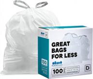 plasticplace 5,3 галлона белые мешки для мусора на шнурке, совместимые с мусорными баками simplehuman code d (100 штук) - 15,75 "x 28" логотип
