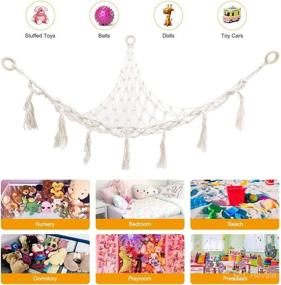 img 1 attached to 🧸 41-inch Hand-Woven Toy Hammock with Tassel Macrame and Star Light String - Corner Hanging Organizer for Stuffed Animals Storage in Nursery, Playroom, and Kids Bedroom - Boho Plush Toys Net Holder for Decor