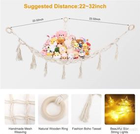 img 2 attached to 🧸 41-inch Hand-Woven Toy Hammock with Tassel Macrame and Star Light String - Corner Hanging Organizer for Stuffed Animals Storage in Nursery, Playroom, and Kids Bedroom - Boho Plush Toys Net Holder for Decor