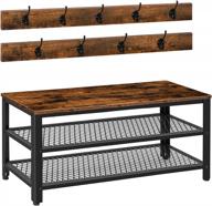 maximize your space with hoobro's 3-in-1 coat rack shoe bench: rustic brown and black entryway storage bench with coat hooks and shoe rack organizer logo