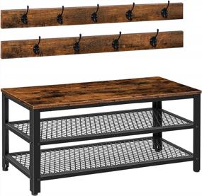 img 4 attached to Maximize Your Space With HOOBRO'S 3-In-1 Coat Rack Shoe Bench: Rustic Brown And Black Entryway Storage Bench With Coat Hooks And Shoe Rack Organizer