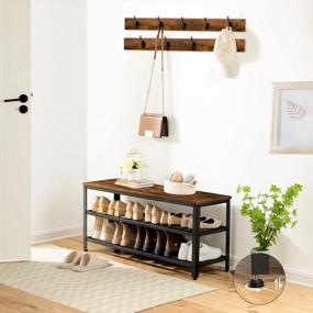 img 3 attached to Maximize Your Space With HOOBRO'S 3-In-1 Coat Rack Shoe Bench: Rustic Brown And Black Entryway Storage Bench With Coat Hooks And Shoe Rack Organizer