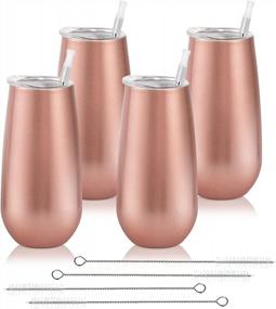 img 4 attached to 4 Pack Rose Gold Stemless Champagne Tumbler With Lid | Double Insulated 6 Oz Reusable Toasting Glasses