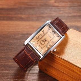 img 3 attached to Avaner Vintage Square Watch For Men With Leather Cuff, Roman Numeral Analog Quartz Wristwatch And Auto Calendar Window - Classic Retro Style With Leather Strap
