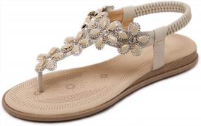 img 4 attached to Women'S Rhinestone T-Strap Buckle Sandals With Bohemian Pearl And Crystal Accents