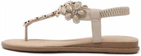 img 3 attached to Women'S Rhinestone T-Strap Buckle Sandals With Bohemian Pearl And Crystal Accents