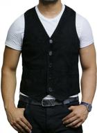 men's genuine leather vest: brandslock vintage retro superior goat suede logo