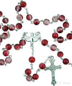 img 1 attached to Catholic Teen Confirmation Gift: 8MM Red Crackle Glass Bead Rosary Necklace with Holy Dove Center - 21 Inch