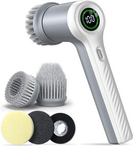 img 4 attached to 🧽 Efficient Cordless Power Scrubber with Replaceable Brushes & 2 Speeds – Ideal for Bathroom, Kitchen, Tile, Grout, Stove, Tub, Sink, and More! (LED Display)