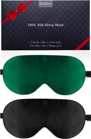 img 4 attached to 2 Pack 100% Natural Silk Sleep Mask With Adjustable Straps, Eye Shade For Puffy Eyes Relief - Black & Emerald Green