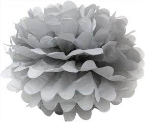 img 1 attached to WYZworks Assorted Set Of 16 Tissue Paper Flower Pom Poms - 8" 12" 14" Party Table Wall Decorations For Wedding Decor, Halloween, Birthday (Grey Color Pack)