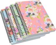 set of 4 a5 spiral notebooks with thick hardcover, 8mm ruled 80 sheets - 160 pages, flower design in 4 colors ideal for study and note-taking logo