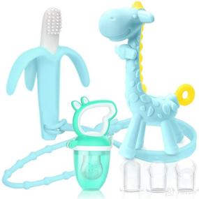 img 4 attached to Organic Baby Teething Toys and Natural Food Feeder Pacifier 🍼 - Fresh Fruit Teether Chew Toys with 3 Silicone Sacs (Blue, SHARE&amp;CARE)