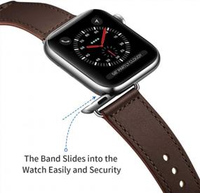 img 3 attached to Ремешок из натуральной кожи для Apple Watch, совместимый с IWatch Series 8-1, шоколадно-коричневый/серебристый