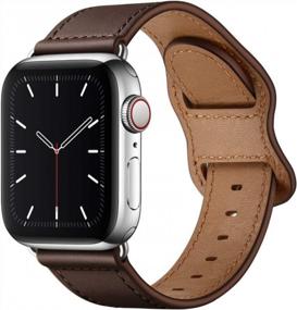 img 4 attached to Ремешок из натуральной кожи для Apple Watch, совместимый с IWatch Series 8-1, шоколадно-коричневый/серебристый