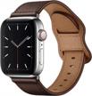 genuine leather band strap for apple watch compatible with iwatch series 8-1, in chocolate brown/silver logo