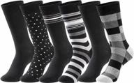 6 pack men's black patterned combed cotton dress socks for size 10-13, casual mid calf length logo