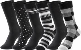 img 4 attached to 6 Pack Men'S Black Patterned Combed Cotton Dress Socks For Size 10-13, Casual Mid Calf Length