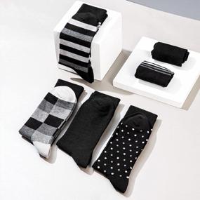 img 2 attached to 6 Pack Men'S Black Patterned Combed Cotton Dress Socks For Size 10-13, Casual Mid Calf Length