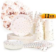 🎉 300-piece rose gold paper party supplies set - disposable dinnerware with rose gold dots - 50 dinner plates, 50 dessert plates, 50 cups, 50 napkins, 50 straws, and 50 balloons - perfect for birthday parties, weddings, and holiday celebrations логотип