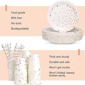 img 1 attached to 🎉 300-Piece Rose Gold Paper Party Supplies Set - Disposable Dinnerware with Rose Gold Dots - 50 Dinner Plates, 50 Dessert Plates, 50 Cups, 50 Napkins, 50 Straws, and 50 Balloons - Perfect for Birthday Parties, Weddings, and Holiday Celebrations