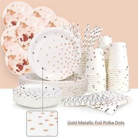 img 2 attached to 🎉 300-Piece Rose Gold Paper Party Supplies Set - Disposable Dinnerware with Rose Gold Dots - 50 Dinner Plates, 50 Dessert Plates, 50 Cups, 50 Napkins, 50 Straws, and 50 Balloons - Perfect for Birthday Parties, Weddings, and Holiday Celebrations