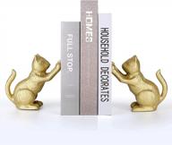 vintage gold lucky cat bookend: heavy duty cast iron shelf decor by ambipolar (t3-66) logo