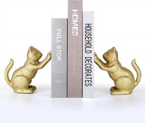 img 4 attached to Vintage Gold Lucky Cat Bookend: Heavy Duty Cast Iron Shelf Decor By Ambipolar (T3-66)