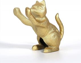 img 2 attached to Vintage Gold Lucky Cat Bookend: Heavy Duty Cast Iron Shelf Decor By Ambipolar (T3-66)
