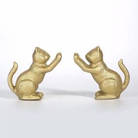 img 1 attached to Vintage Gold Lucky Cat Bookend: Heavy Duty Cast Iron Shelf Decor By Ambipolar (T3-66)