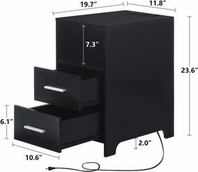 img 2 attached to Современный узкий торцевой столик с USB-зарядной станцией, 2 ящиками и розетками — элегантная тумбочка для спален, гостиных и небольших помещений — черная отделка