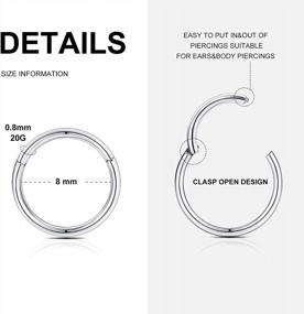 img 3 attached to Zircon 16G Surgical Steel Hinged Nose Ring Hoop With Segment Clicker - Ideal For Lip, Cartilage, And Rook Piercings - Available In 6Mm, 8Mm, And 10Mm Diameter - Wssxc