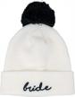 women's bride squad beanie: funky junque embroidered knit hat with pom pom! logo