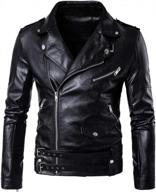 pasok men's pu leather motorcycle jacket - belted faux leather zipper biker coat for casual styling логотип