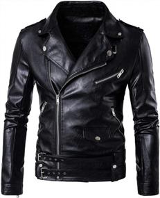 img 4 attached to PASOK Men's PU Leather Motorcycle Jacket - Belted Faux Leather Zipper Biker Coat for Casual Styling