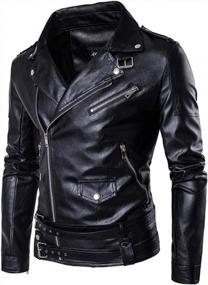 img 3 attached to PASOK Men's PU Leather Motorcycle Jacket - Belted Faux Leather Zipper Biker Coat for Casual Styling