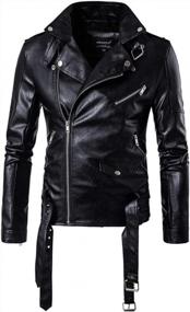 img 2 attached to PASOK Men's PU Leather Motorcycle Jacket - Belted Faux Leather Zipper Biker Coat for Casual Styling
