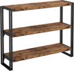ironck bookshelf industrial 3 shelf bookcase, wood storage shelf with metal frame for living room, rustic brown logo
