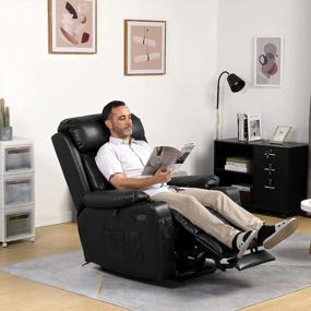 img 2 attached to Кресло с откидной спинкой Power Lift с удлиненной подставкой для ног для пожилых людей, массажное кресло из искусственной кожи с 2 подстаканниками и пультом дистанционного управления - Мебель для гостиной YITAHOME (черный)
