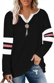 img 4 attached to Женская полосатая рубашка с длинным рукавом и V-образным вырезом Пуловер с цветными блоками Туника Топ