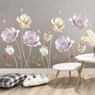 🌸 giant gold flower wall decals - lotus and tulip floral wall stickers, diy removable colorful butterfly and fish wall art decor for girls bedroom, living room, nursery, office decoration - dt-4948 logo