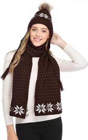 img 1 attached to Женский зимний комплект: теплая вязаная шапка-снежинка, перчатки и шарф для холодной погоды